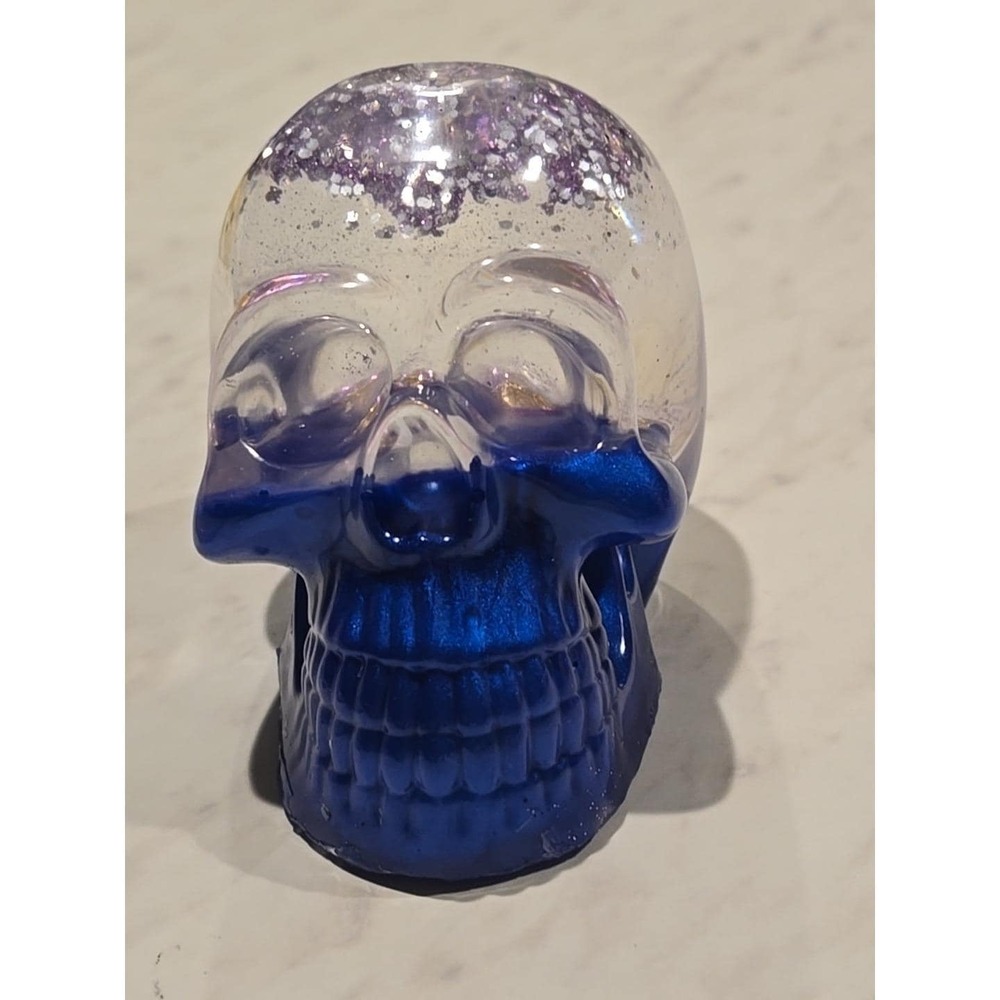 Handmade‎ Resin Skull Blue And Clear Snow Globe 753